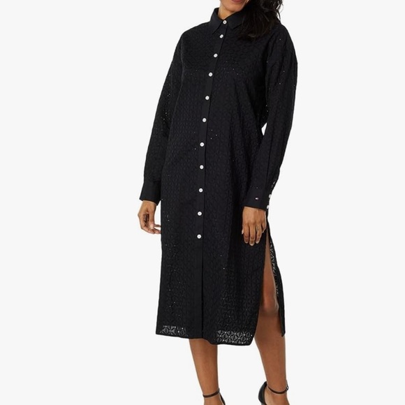 Tommy Hilfiger Eyelet Black Tunic /Dress Blouse - Picture 13 of 13